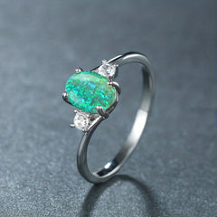 Opal Stone Engagement Ring Classic Silver Crystal Oval Wedding Rings For Women