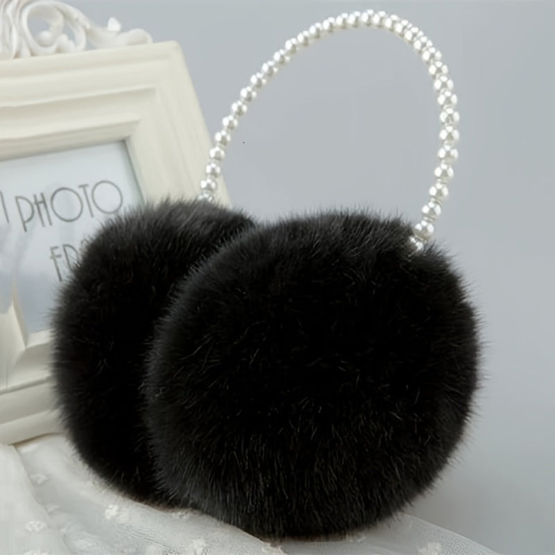 Women's Beige Pearl Winter Earmuffs Soft Fleece Lined Headband