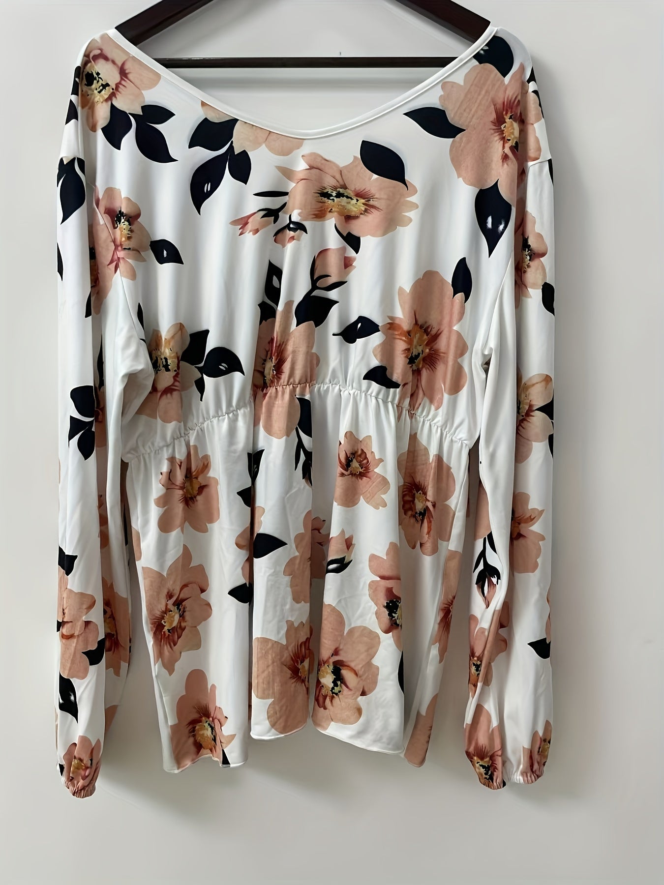  Floral Print Lantern Sleeve Knot Back Peplum Top