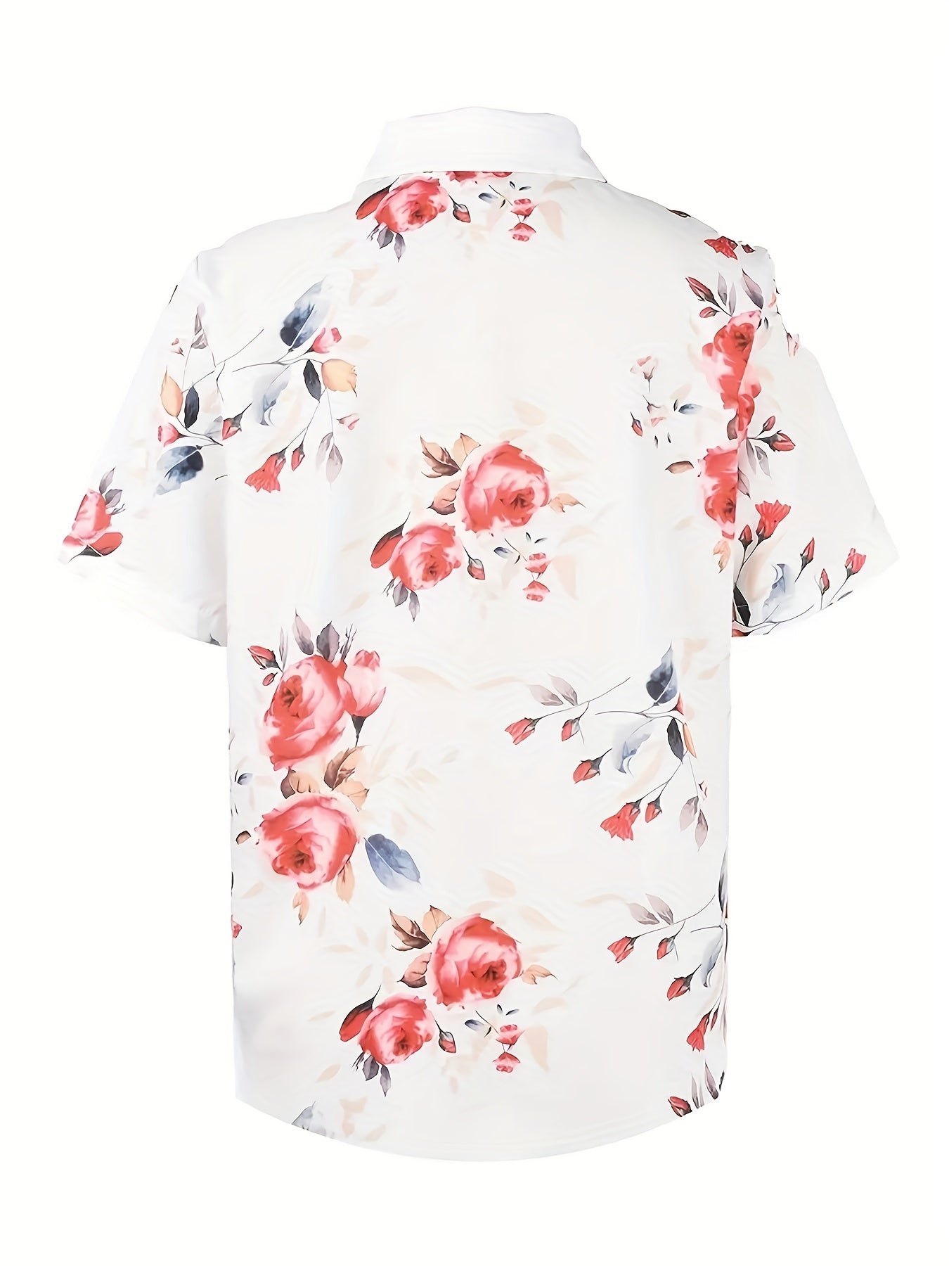  Floral Print Button Up Short Sleeve Blouse