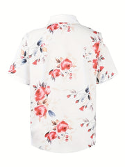  Floral Print Button Up Short Sleeve Blouse