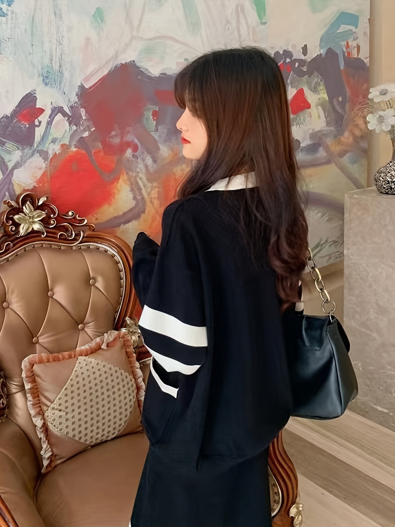 Button Up Cardigan & Knee Length Skirt Set for Women