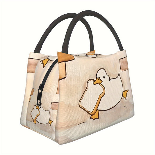 Duck & Bread Pattern Lunch Bag Insulated Tote for Work School Picnic