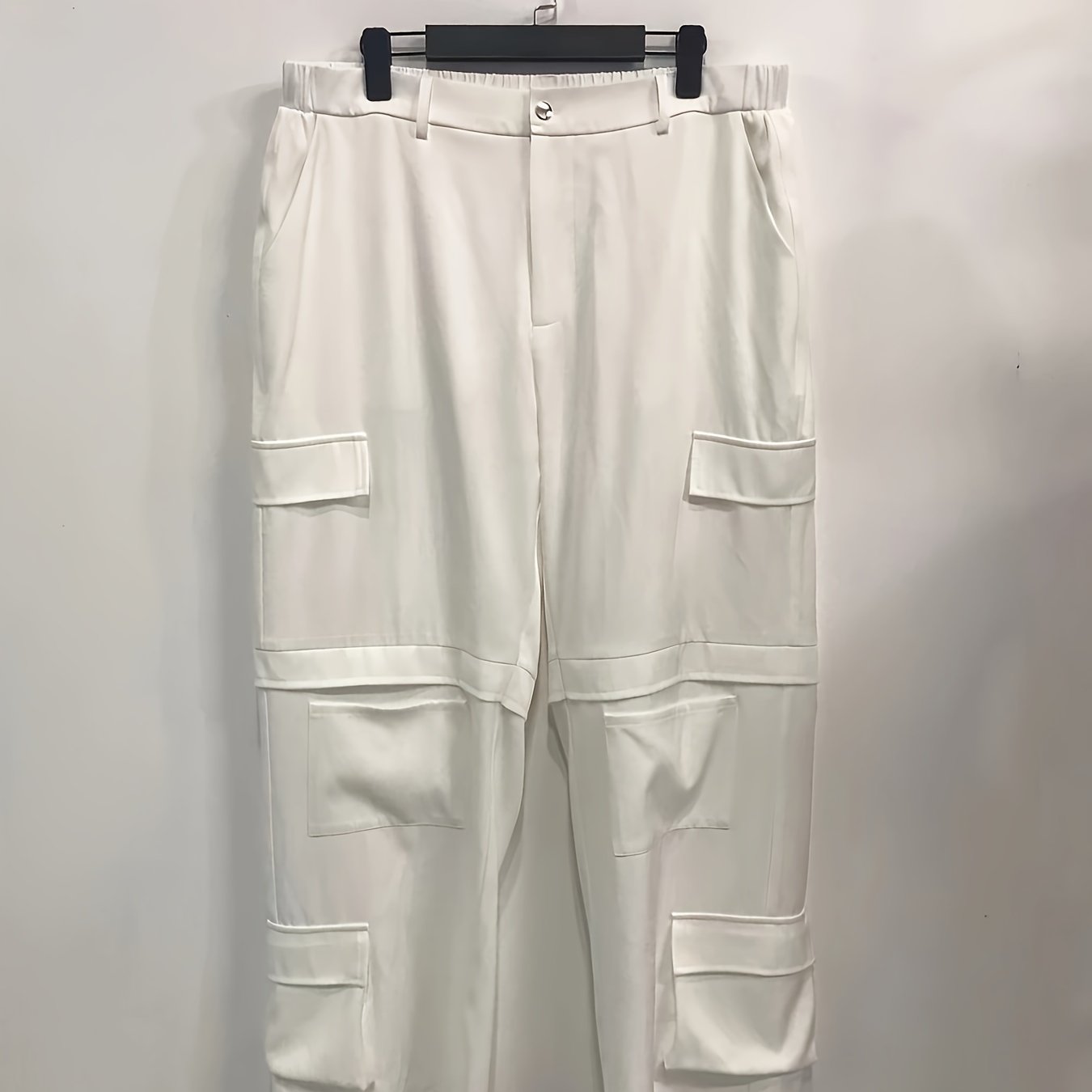  Solid High Rise Wide Leg Cargo Trousers