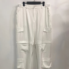  Solid High Rise Wide Leg Cargo Trousers