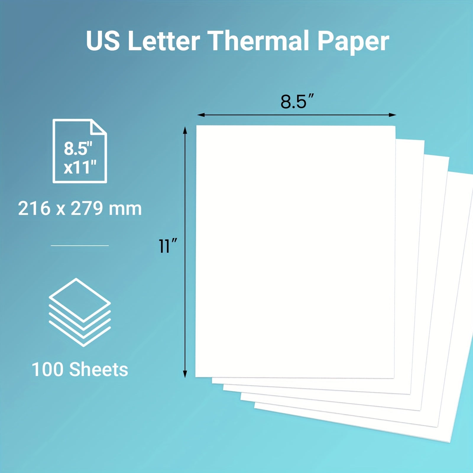 Thermal Printer Paper 8.5x11 Letter Size 100 Sheets