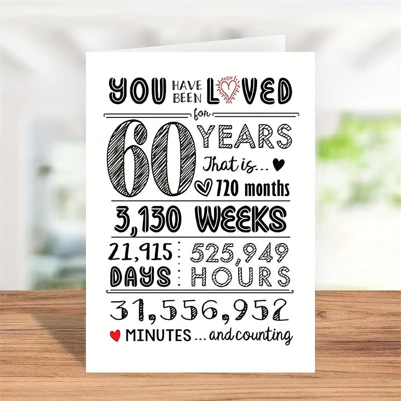 60th Birthday Card/Table Decor 60 Years Loved Card
