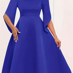  Solid Bell Sleeve Round Neck Dress