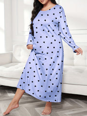  Heart Print Long Sleeve Tee Nightdress