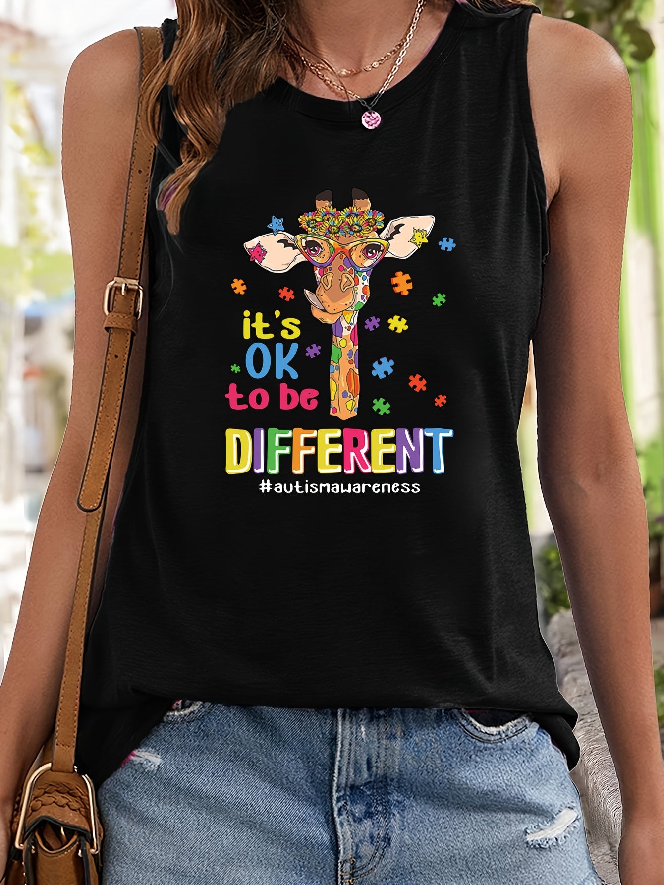 Giraffe & Letter Print Sports Vest Sleeveless Casual Top