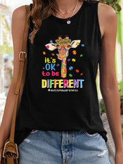 Giraffe & Letter Print Sports Vest Sleeveless Casual Top