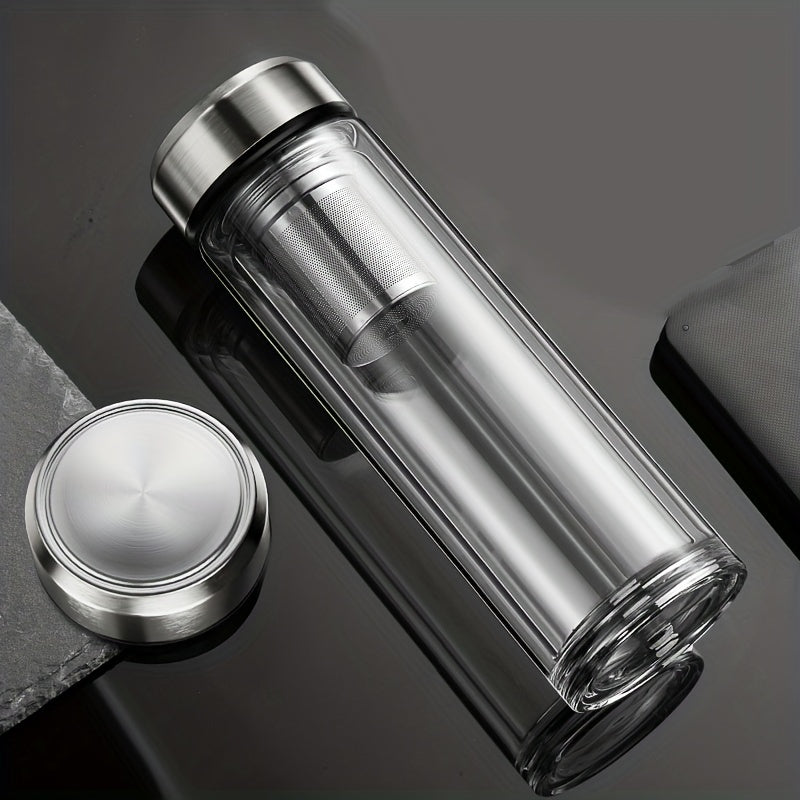 Portable Double Layer Glass Tea Cup 15.2oz with Filter Seal