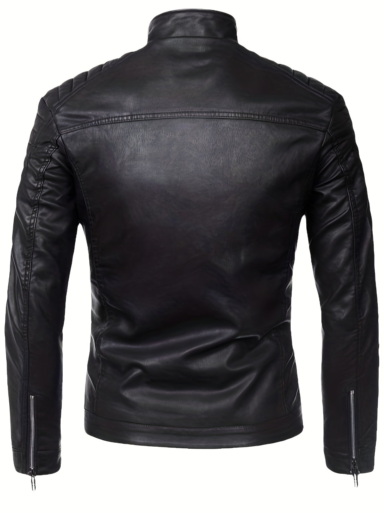 Men's Casual Faux Leather Biker Jacket Zip Up Stand Collar for Spring Fall