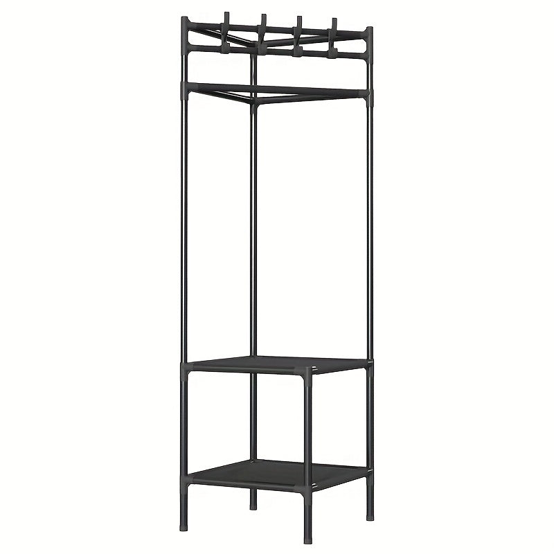 Sturdy Coat Rack with 2 Storage Layers and 4 Double Hooks