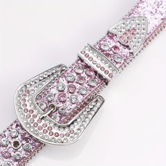 Pink Alloy Inlaid Diamond Leather Belt Pin Buckle