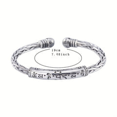 Vintage Silver Printed Rune Cuff Bracelet - Unisex Hip Hop Jewelry