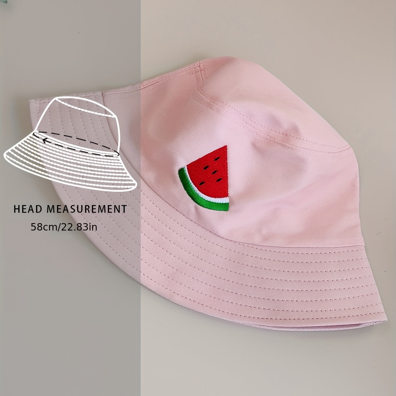 Watermelon Embroidery Bucket Hat Cartoon Pink Basin Hat