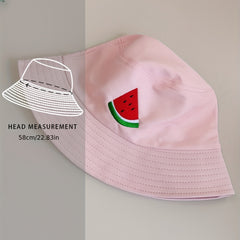 Watermelon Embroidery Bucket Hat Cartoon Pink Basin Hat