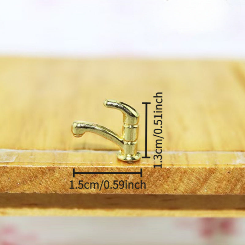 2pcs Mini Faucet Set Dollhouse Accessory Alloy Material Kitchen Bathroom Scene