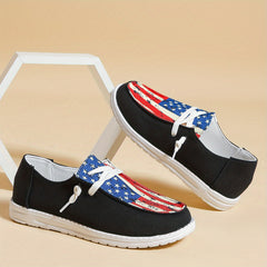 Women's Flag Pattern Canvas Lace Up Low Top Flat Loafers