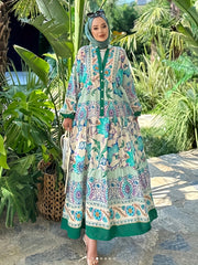  Abaya Dress Women's Plus Floral Print Lantern Sleeve Button Up
