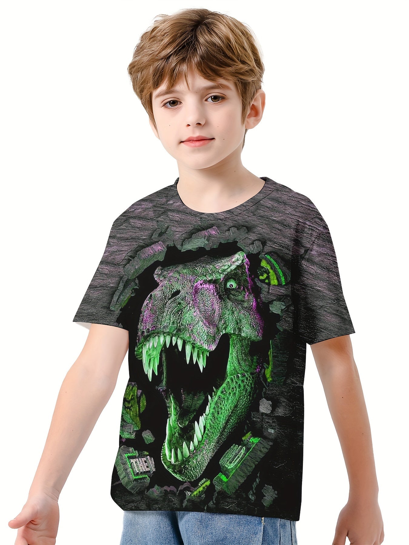 Boys' 3D Dino Graphic Tee for Outdoor Fun