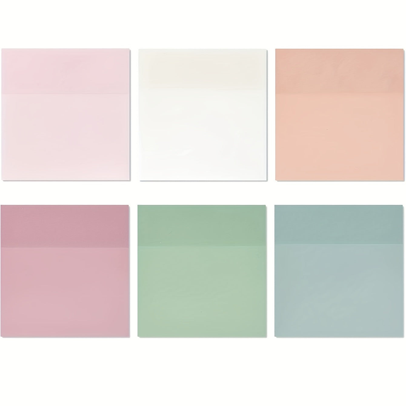 300 Sheets Pastel Transparent Sticky Notes 6 Pads 7.62x7.62 Cm