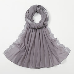 Plain Bubble Chiffon Hijab Scarf For Women Pearls Eid Turban