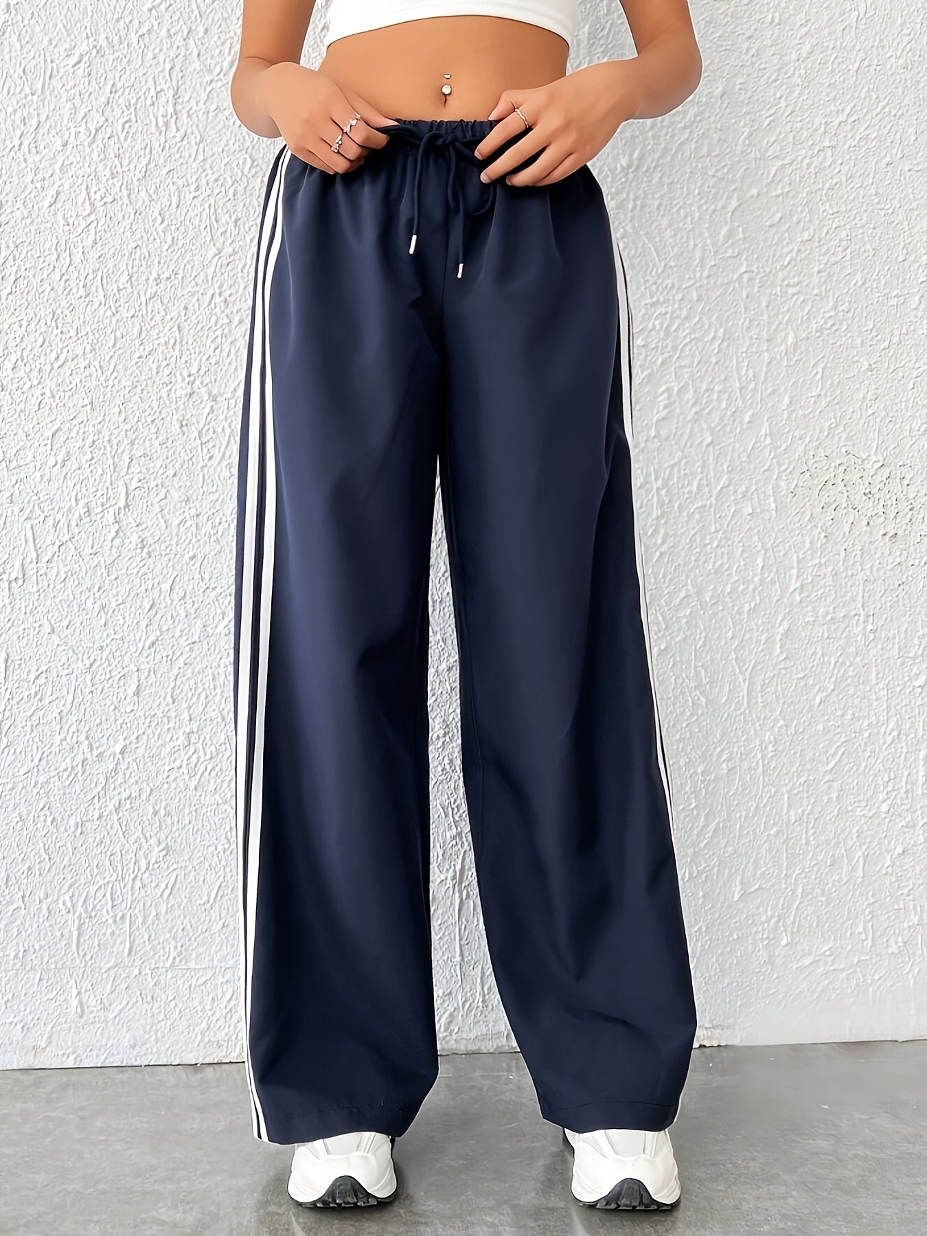 Women's Plus Stripe Print High Rise Wide Leg Trousers
