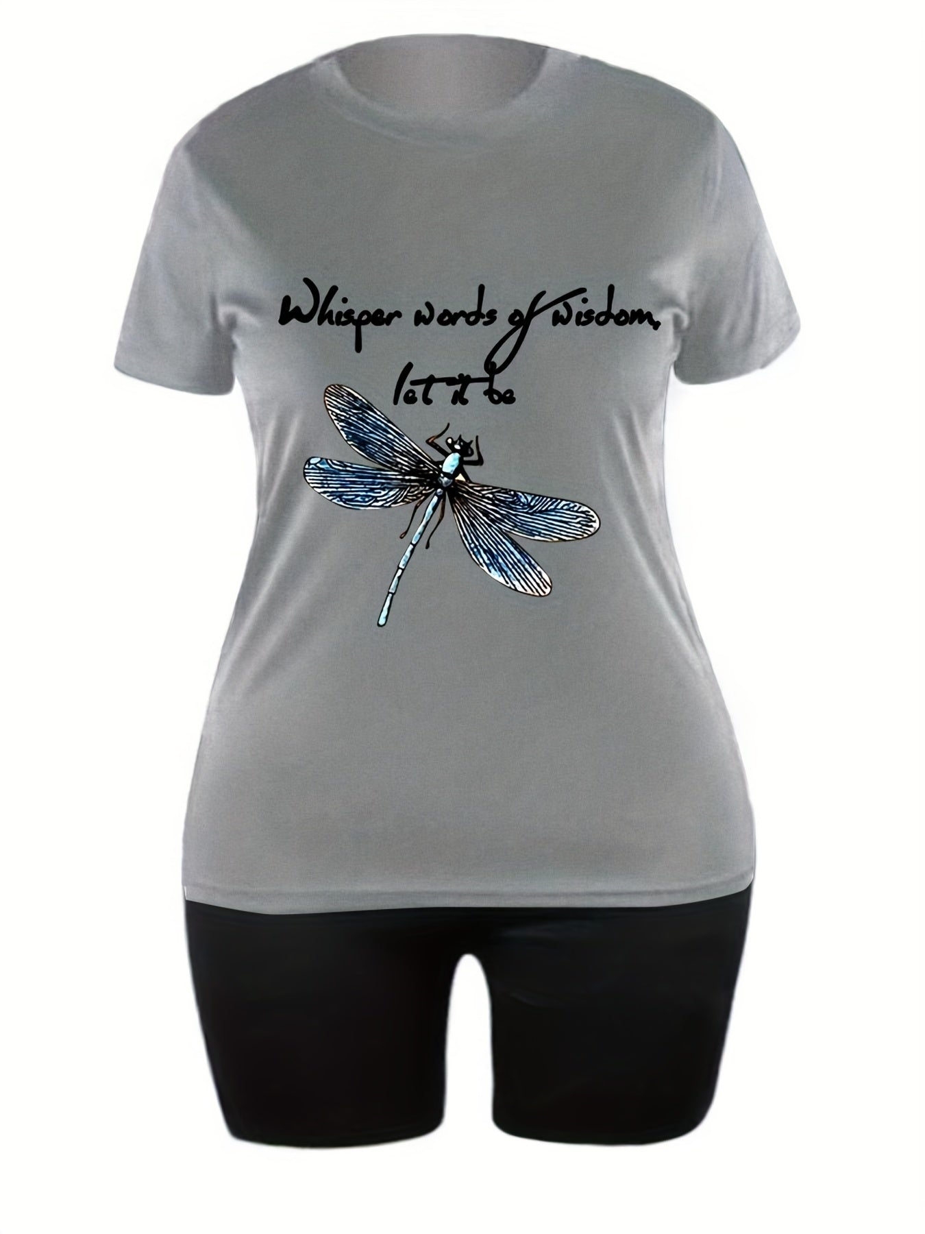  Slogan & Dragonfly Print 2 Piece Set