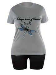  Slogan & Dragonfly Print 2 Piece Set