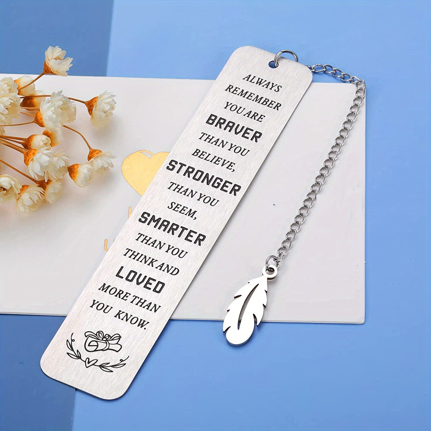 Stainless Steel Engraved Slogan Bookmark - You Are Braver Stronger Smarter Loved
