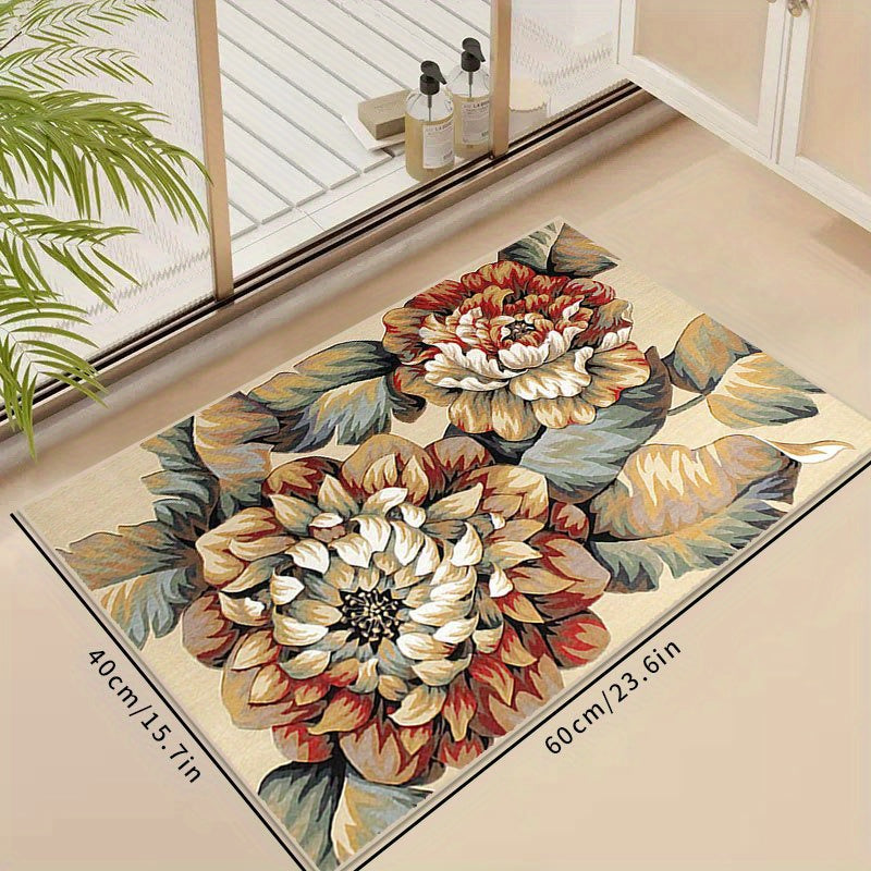 Vintage Floral Living Room Carpet Loop Velvet Non-slip Stain Resistant Rug