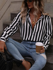  Stripe Print Long Sleeve Button Up Collar Shirt