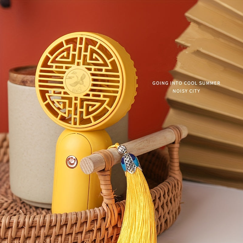 Chinese Style Mini Fan Handheld Fan USB Rechargeable Tassel Portable Fan