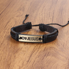 Men's Vintage I LOVE JESUS Leather Bracelet