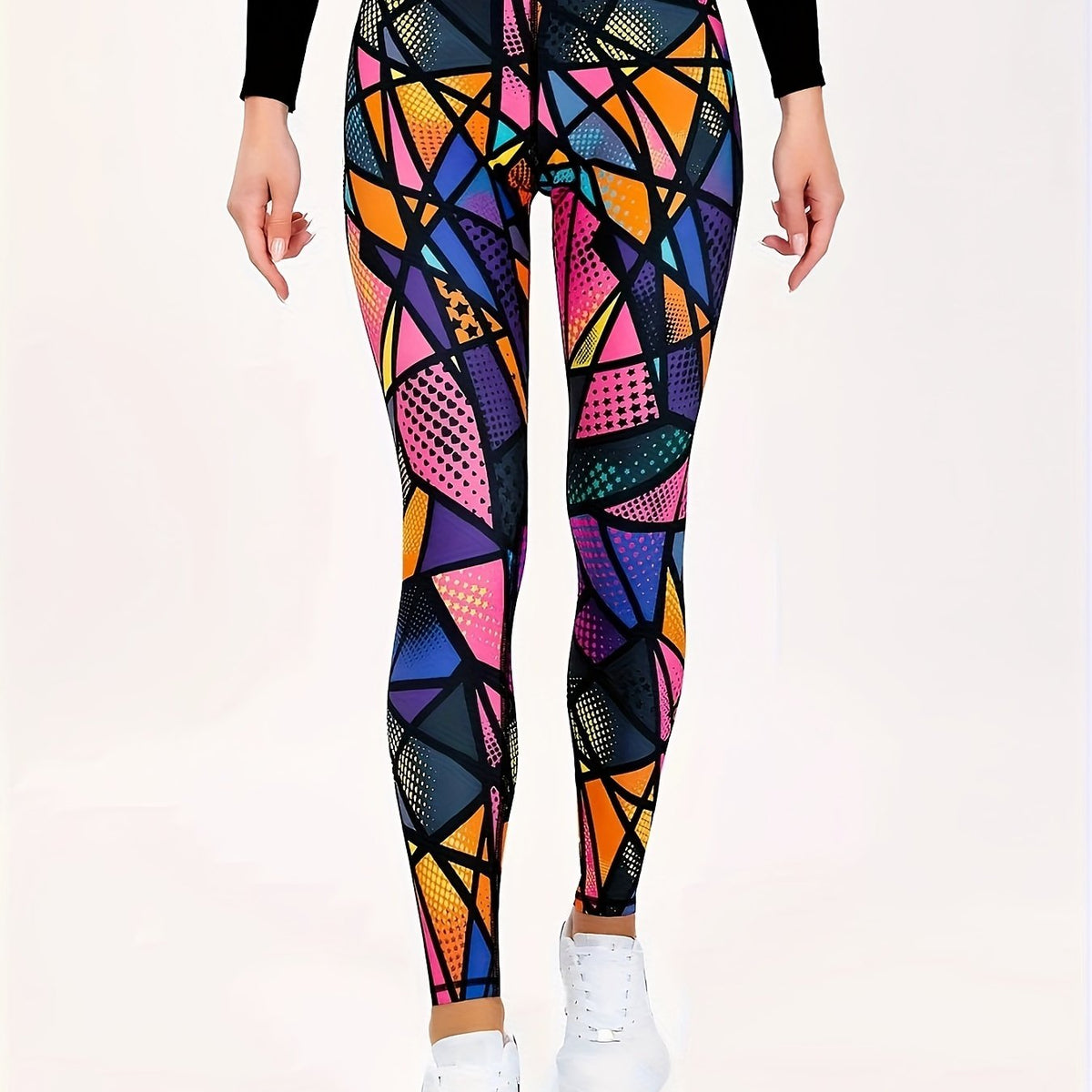 Geometric Print Yoga Pants High Waist Slimming Leggings Women's Activewear