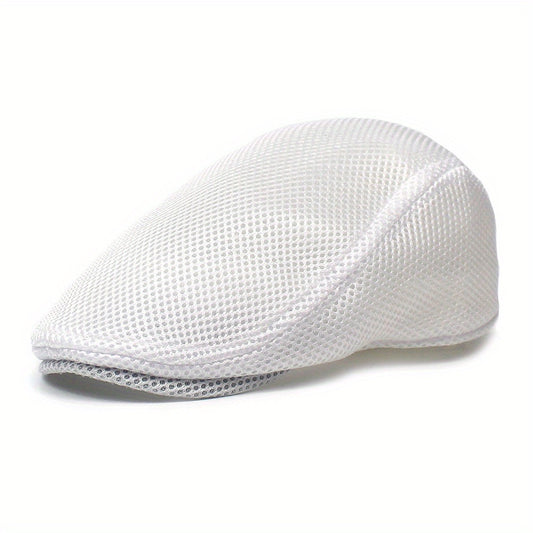 Men's Mesh Flat Cap Breathable Summer Newsboy Hat Cabbie