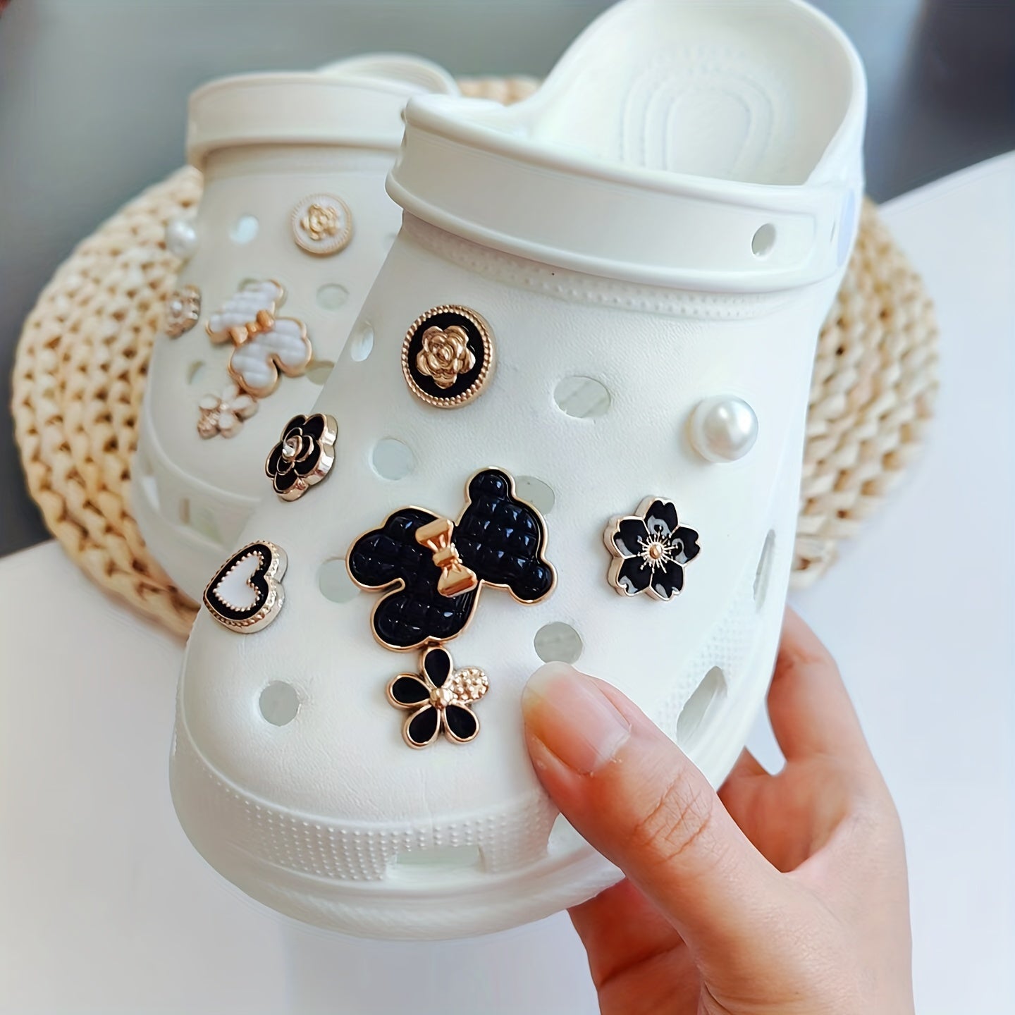 16pcs Shoe Decoration Charms - Bear, Flowers, Pearls - Party Shoes Decoration