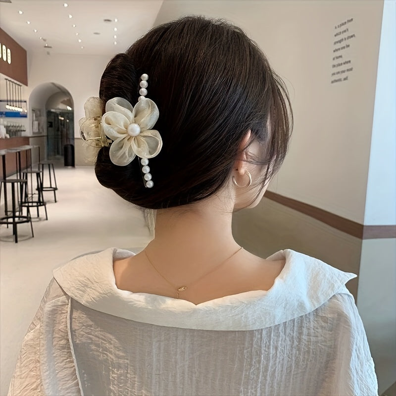Organza Flower Hair Claw Ponytail Holder Hair Clip Hair Accessories
