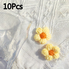 10pcs Hand Hook Woolen Thread Flower Braided Puff Flower Crochet Clothing Access