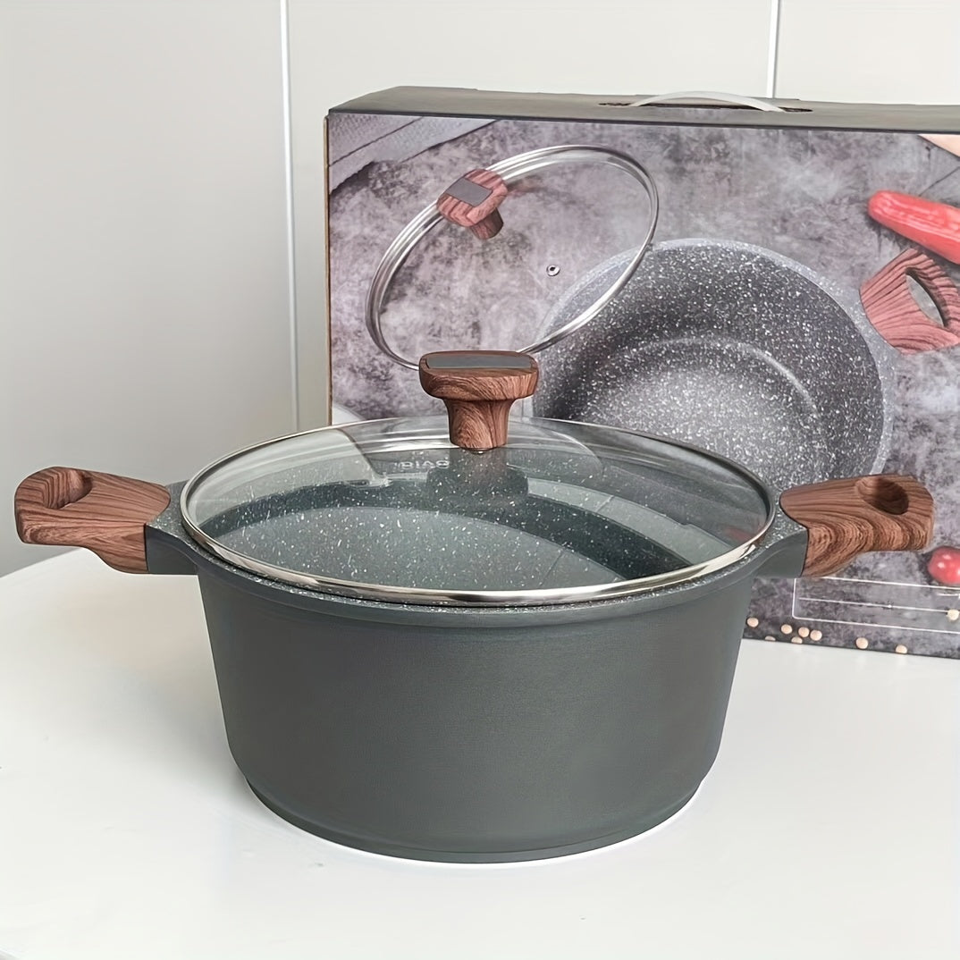 24cm Non Stick Aluminum Stone Pot w/Lid for Gas & Induction