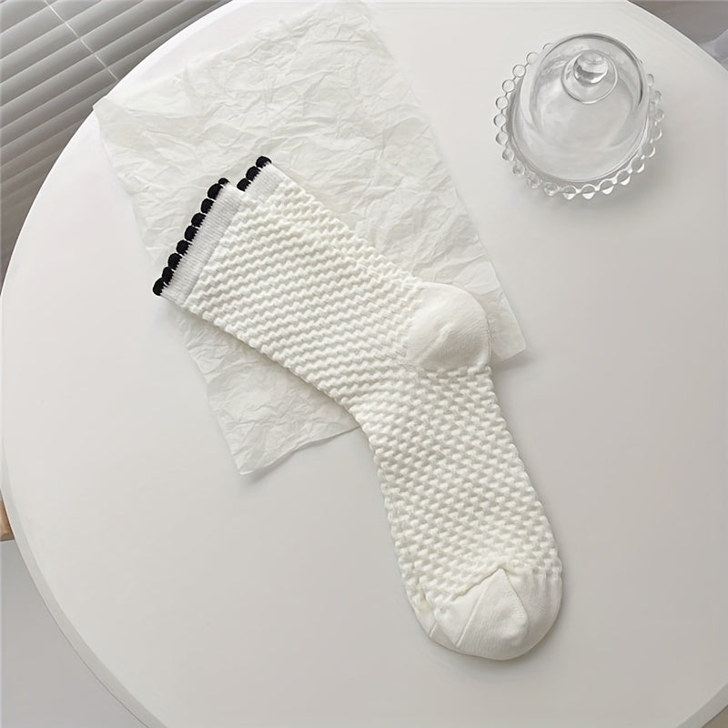 Colorblock Stripe Textured Socks Breathable Mid Tube Stockings