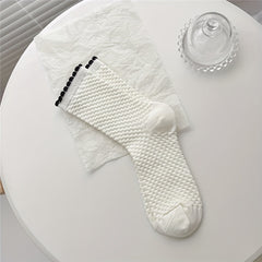 Colorblock Stripe Textured Socks Breathable Mid Tube Stockings