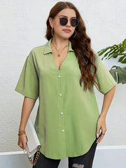  Casual Blouse Solid Button Up Short Sleeve V Neck Blouse