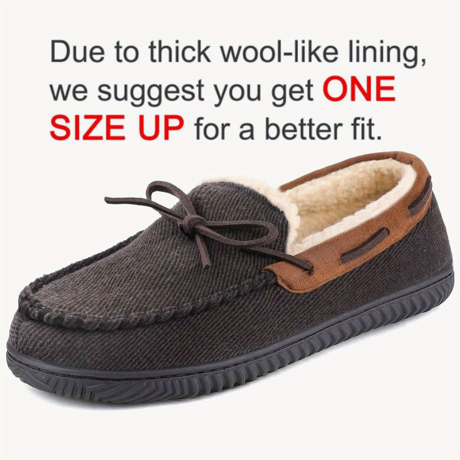 Men's Warm Fleece Lining Non Slip Slippers Comfortable Rubber Sole