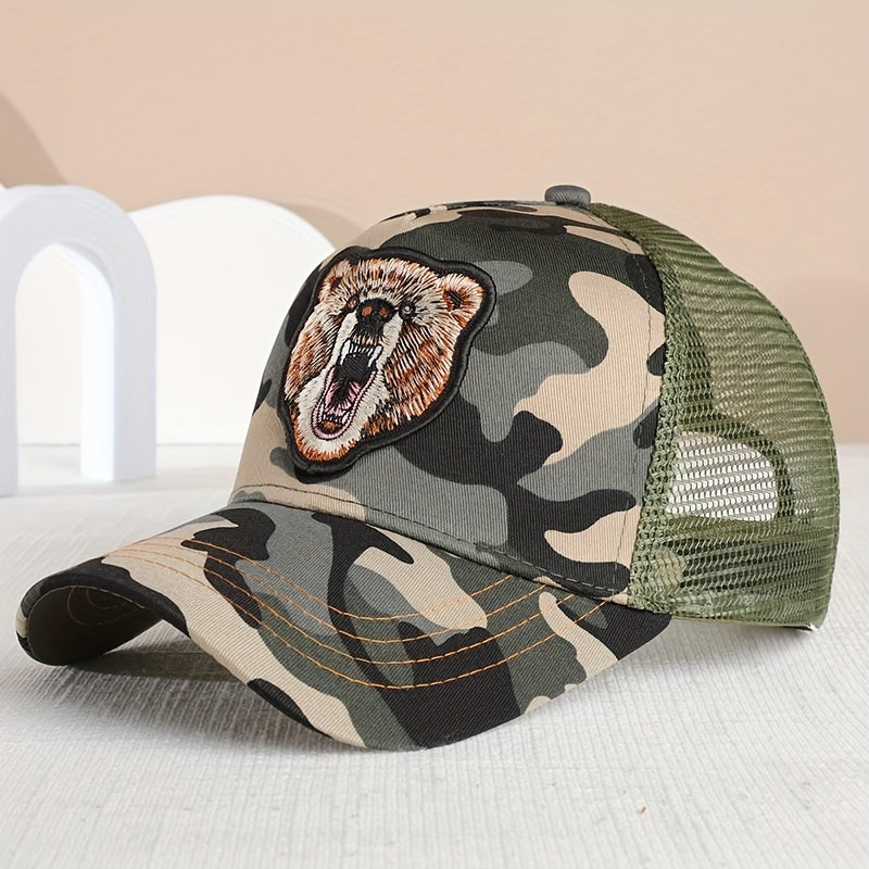 Bear Patch Unisex Trucker Hat Mesh Breathable Baseball Cap Lightweight Sunshade