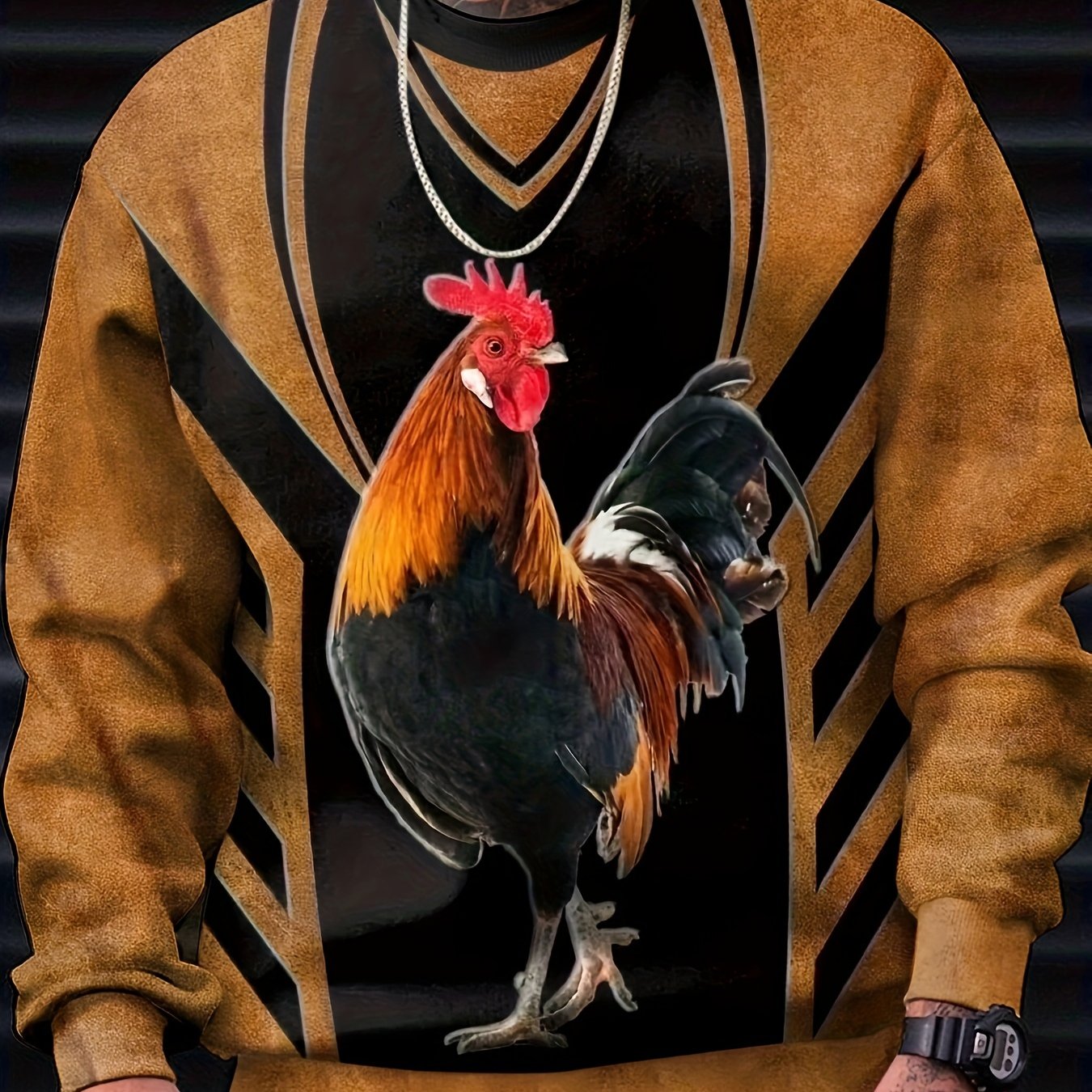 Rooster Print Men's Graphic Sweatshirt Loose Pullover