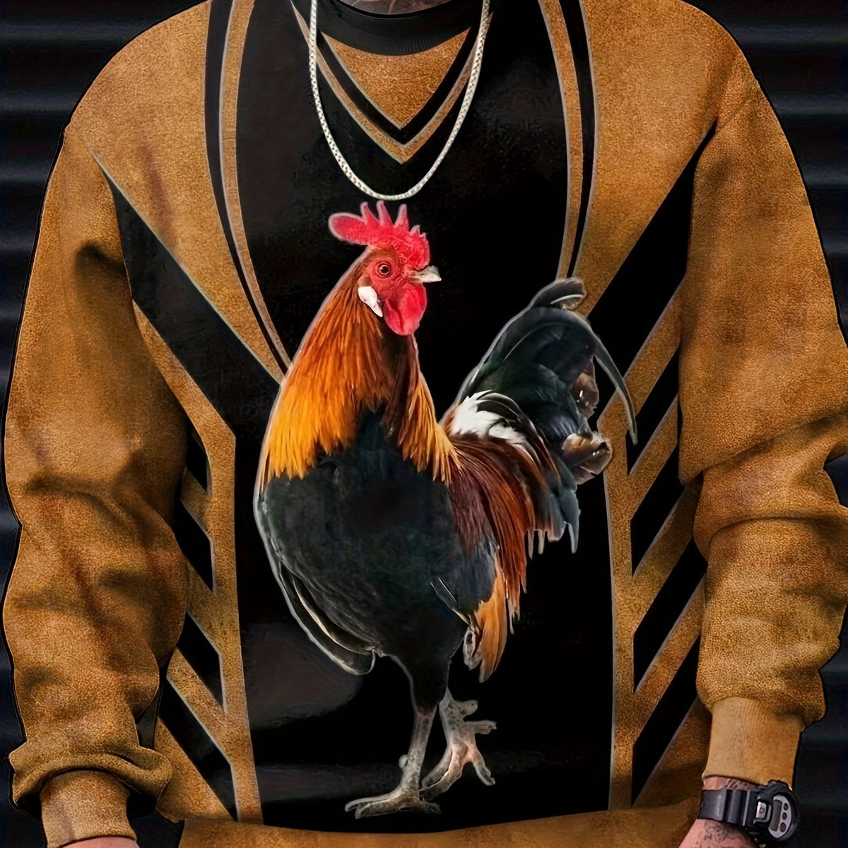 Rooster Print Men's Graphic Sweatshirt Loose Pullover