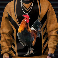 Rooster Print Men's Graphic Sweatshirt Loose Pullover